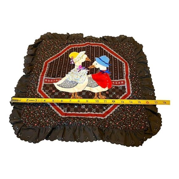 Goose Couple Handmade Quilted Lace Country Cottage core Throw Pillow 17” Vintage - Picture 4 of 5